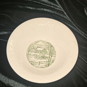 Elegant White Bowl with Green Scenic Design